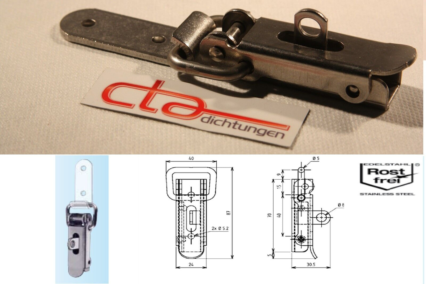 1 Edelstahl Spannverschluss &Haken Kistenverschluss Hebel Verschluss 6C02-U73-12