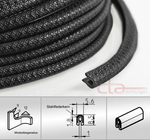 5 m Kantenschutz Kantenschutzprofil Dichtprofil KB 1 mm PVC schwarz 1C10-03
