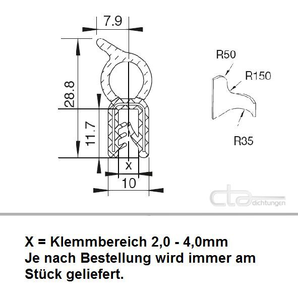 1x m Dichtungsprofil Dichtprofil Kantenschutz EPDM Gummiprofil KB 2-4 1C11-9199