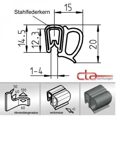 1 m Dichtungsprofil Dichtprofil Kantenschutz EPDM PVC schwarz KB 1 - 4mm 1C11-23