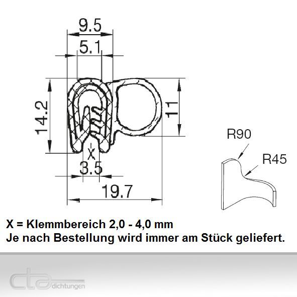 1m Dichtungsprofil Dichtprofil Kofferraumdichtung EPDM schwarz KB 2-4 1C11-9599