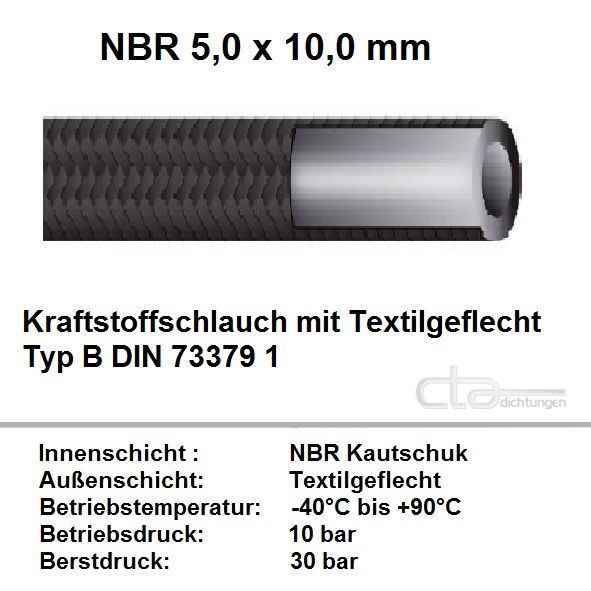 1x Meter Kraftstoffschlauch Benzinschlauch DIN 73379 1 TypB Ø 5,0x10,0mm 1C17-03