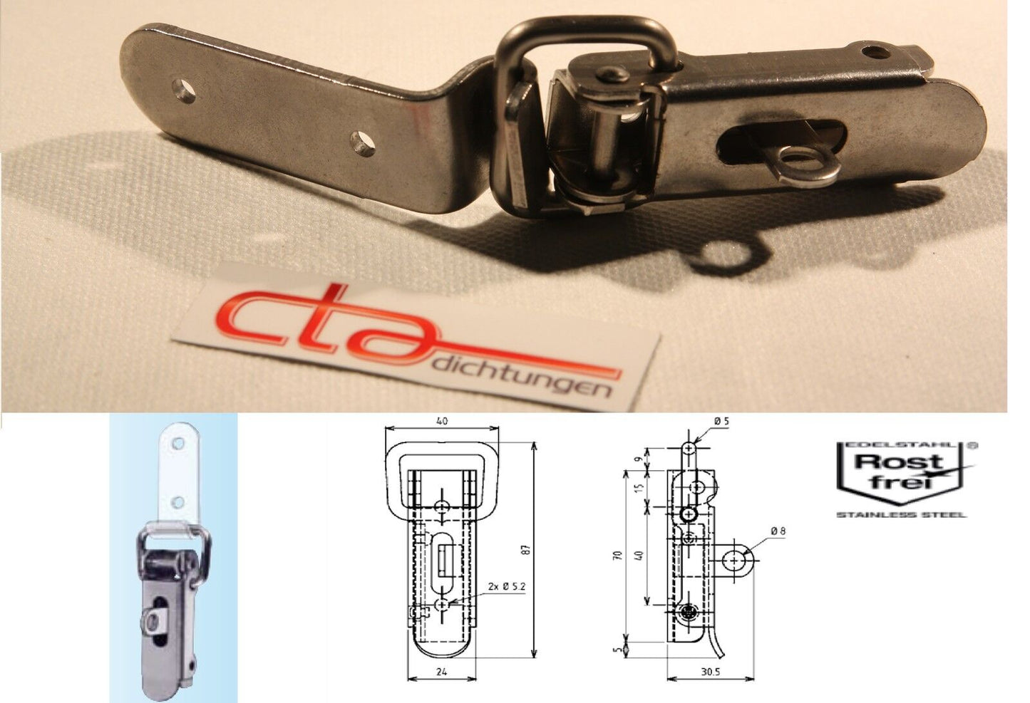 1 Edelstahl Spannverschluss &Haken Kistenverschluss Hebel Verschluss 6C02-U73-13