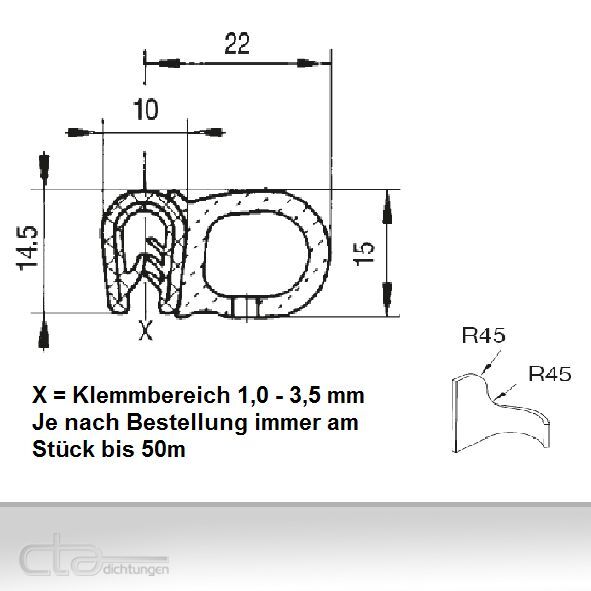 5m Dichtungsprofil Dichtprofil Dichtung EPDM PVC KB 1,0-3,5 1C11-0660