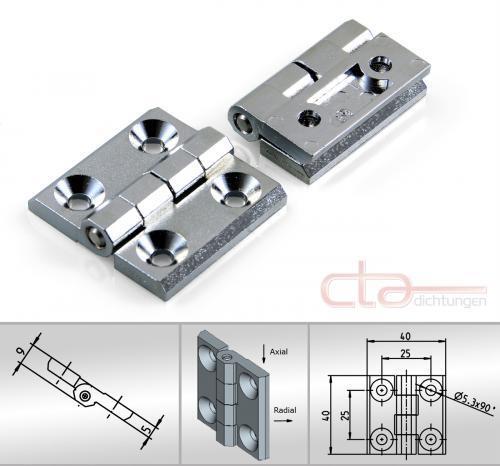1x Scharnier Anschraubscharnier Türband Beschlag Z410 Verchromt 40x40mm 1C56-U05