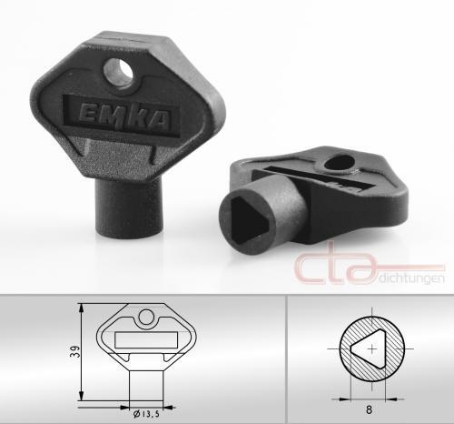 1x Dreikantschlüssel 3-Kant DK 8mm Kunststoff schwarz 1C04-38 Poller Mülleimer