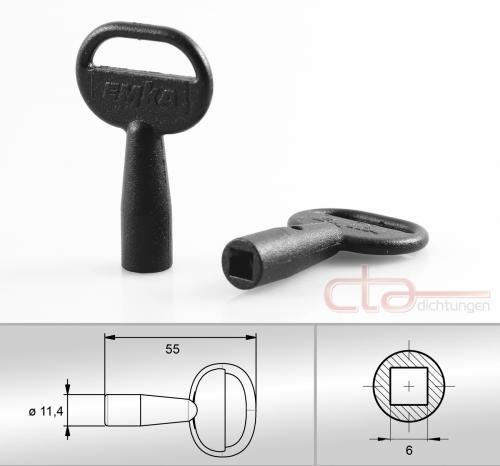 1x Vierkantschlüssel Steckschlüssel 6 mm 4-Kant Zink-Druckguss schwarz 1C04-20