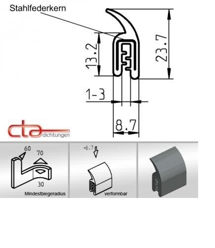 1x m Kofferraumdichtung Keder Band Türdichtung EPDM schwarz KB 1-3 mm 1C11-29