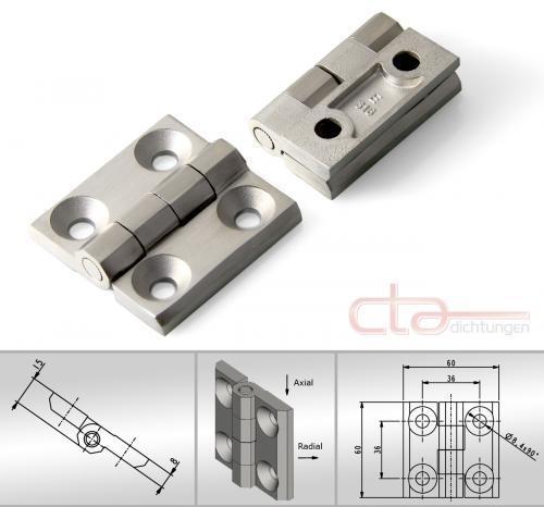 1 Scharnier Anschraubscharnier Türband Beschlag Hinge Edelstahl 60x60 1C56-U13PH