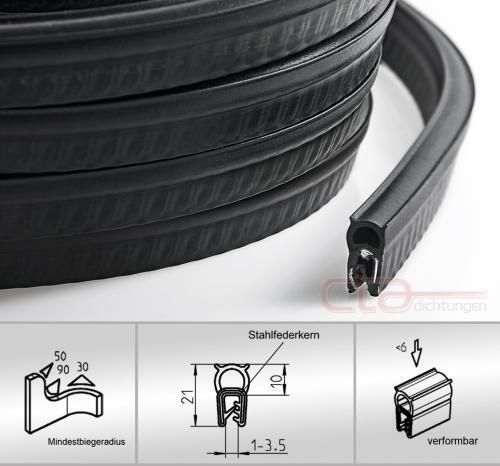 1x m Kofferraumdichtung Kederband Kantenschutz EPDM schwarz KB 1 - 3,5mm 1C11-05