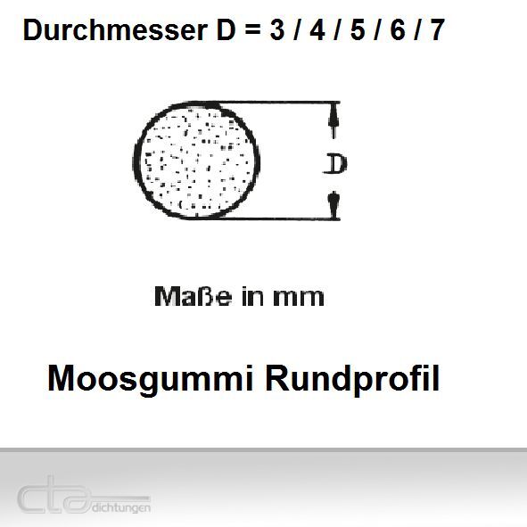 1 Meter Rundschnur Moosgummi Fugenprofil Rundprofil EPDM schwarz Ø 5mm 1C16-03