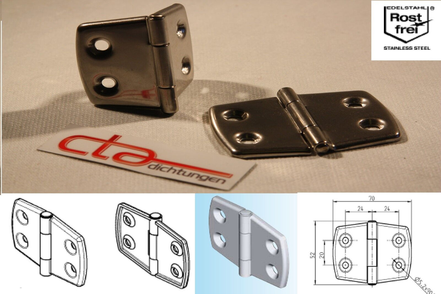 Scharnier Anschraubscharnier Türband Beschlag Hinge Edelstahl 52x70mm 6C20-U1098