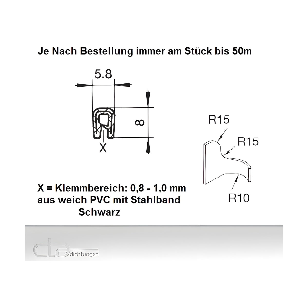 Kantenschutzprofil mit Stahlkern PVC, Klemmbereich 0,8–1 mm, schwarz (1C10-0460) – Ansicht 2