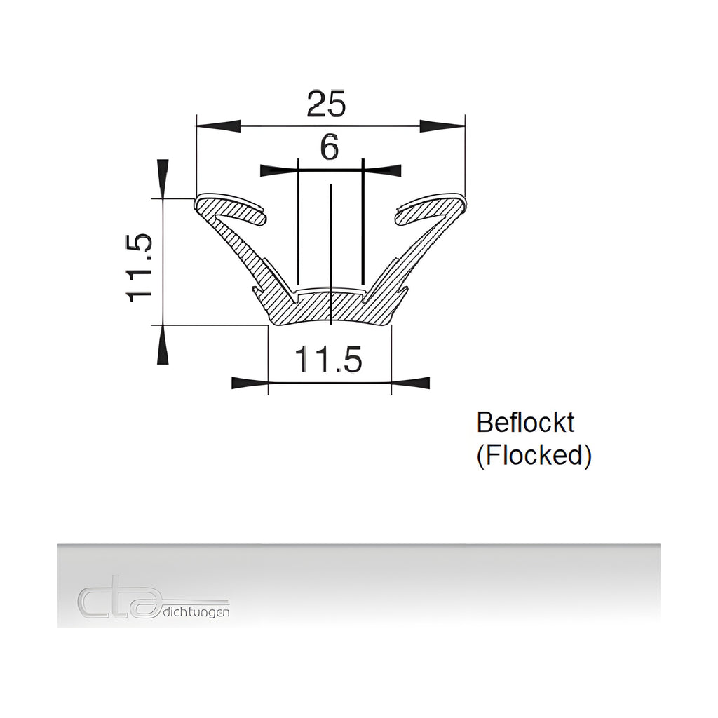 Fensterführungsprofil beflockt (Samtschiene) EPDM, Scheibe 4–5 mm, schwarz (1C62-9095) – Ansicht 2
