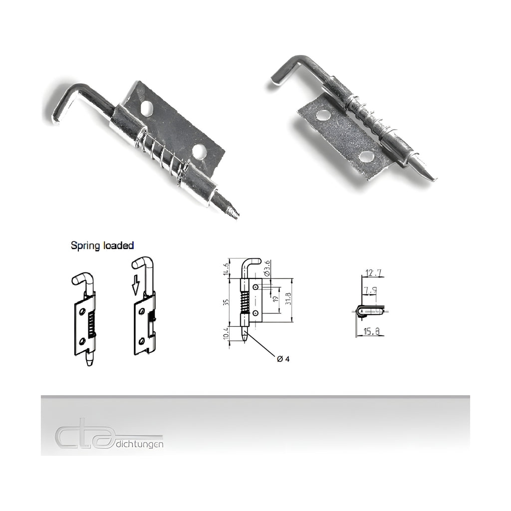 Stiftscharnier mit Feder, Paar links/rechts, Höhe 60 mm, Stift Ø 5 mm, Stahl verzinkt (1C17-U4U5) – Ansicht 2
