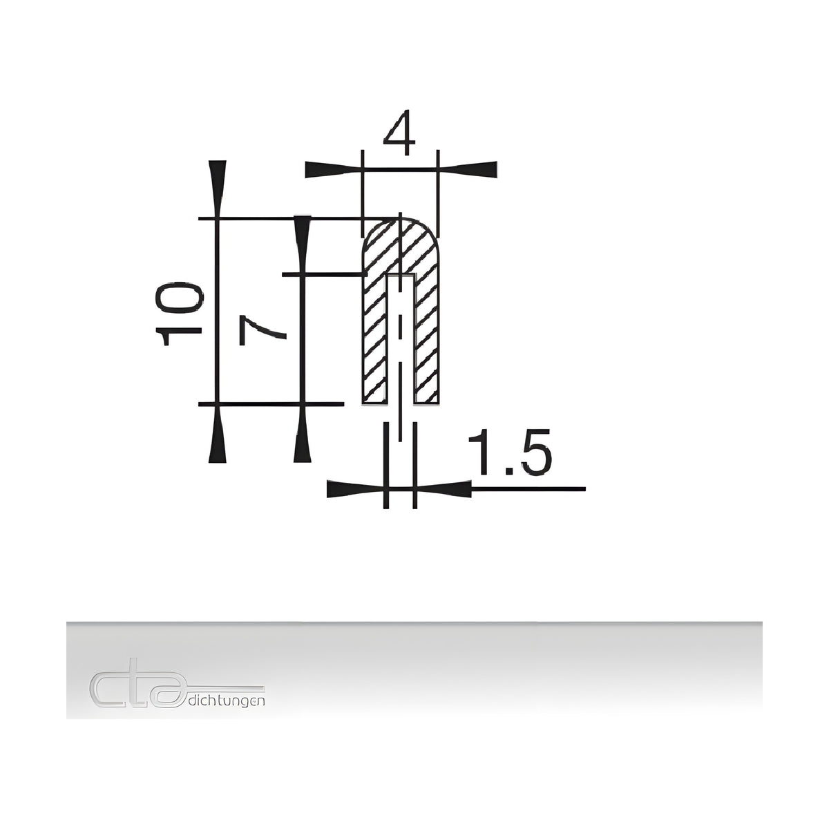 Fassungsprofil (U-Profil) EPDM, 10 × 4 mm, Klemmbereich 1,5 mm, schwarz (1C38-000)