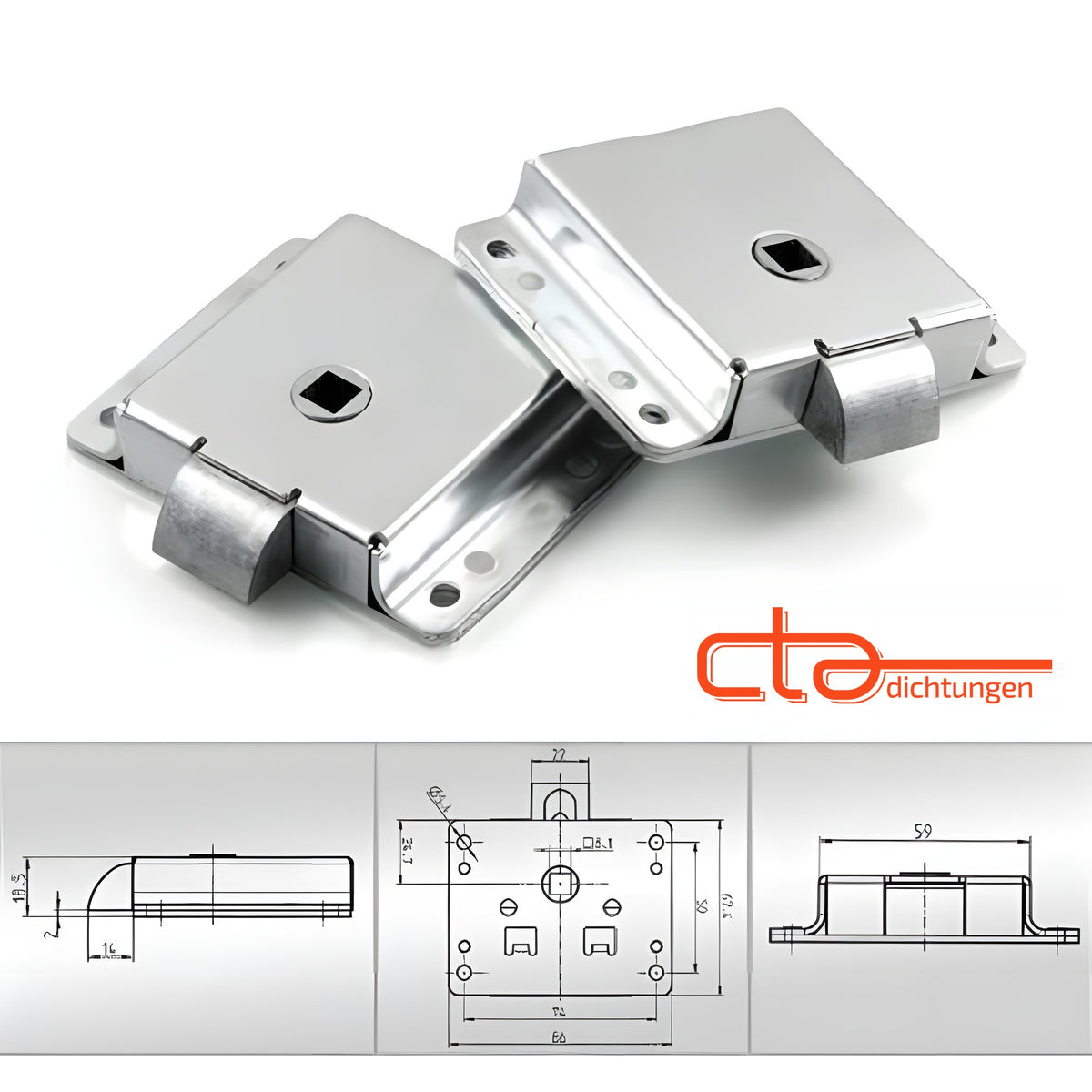 Latch lock (spring bolt), square 8 mm, steel blue (1C34-U01)