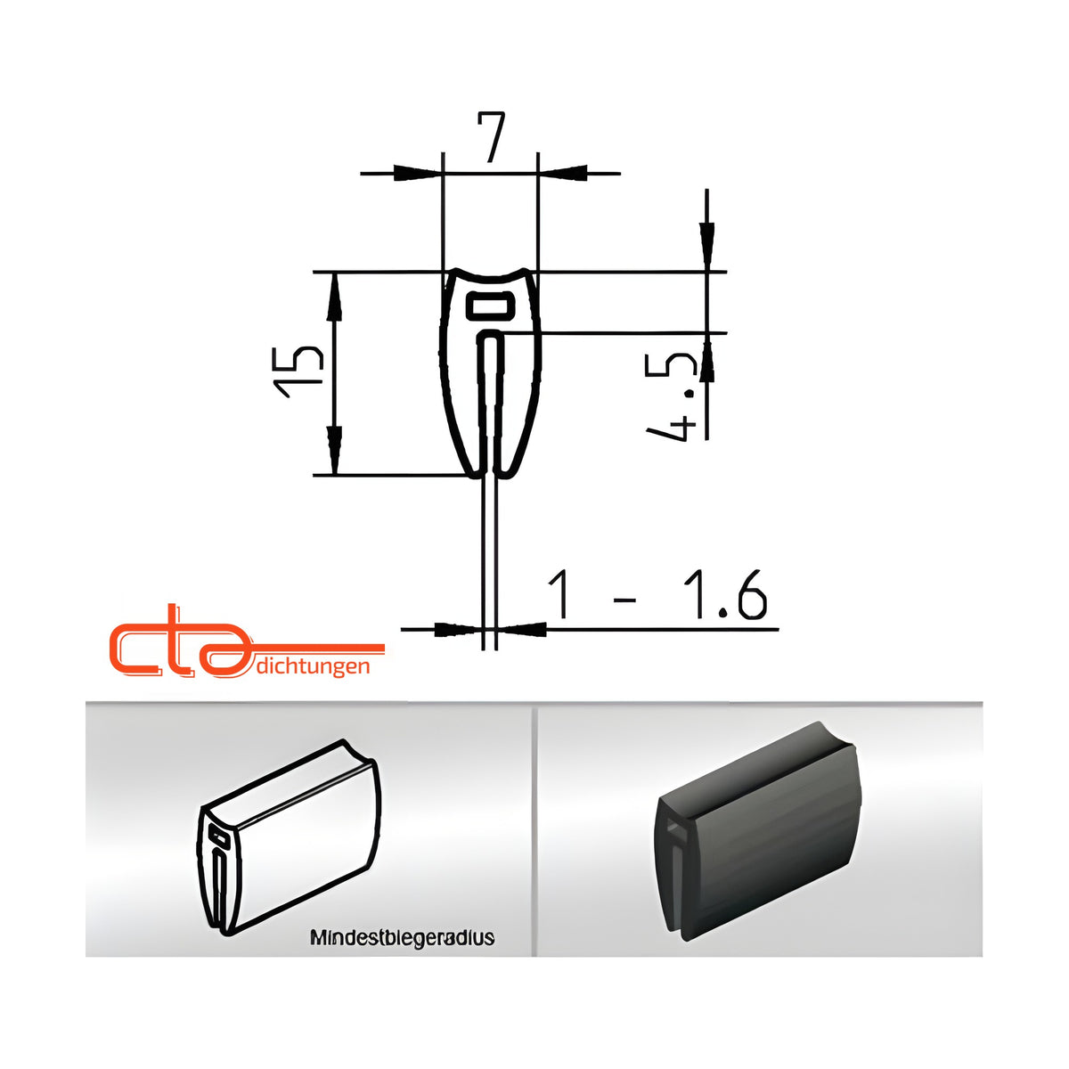 Kantenschutzprofil EPDM, Klemmbereich 1–1,6 mm, schwarz (1C38-02) – Ansicht 2
