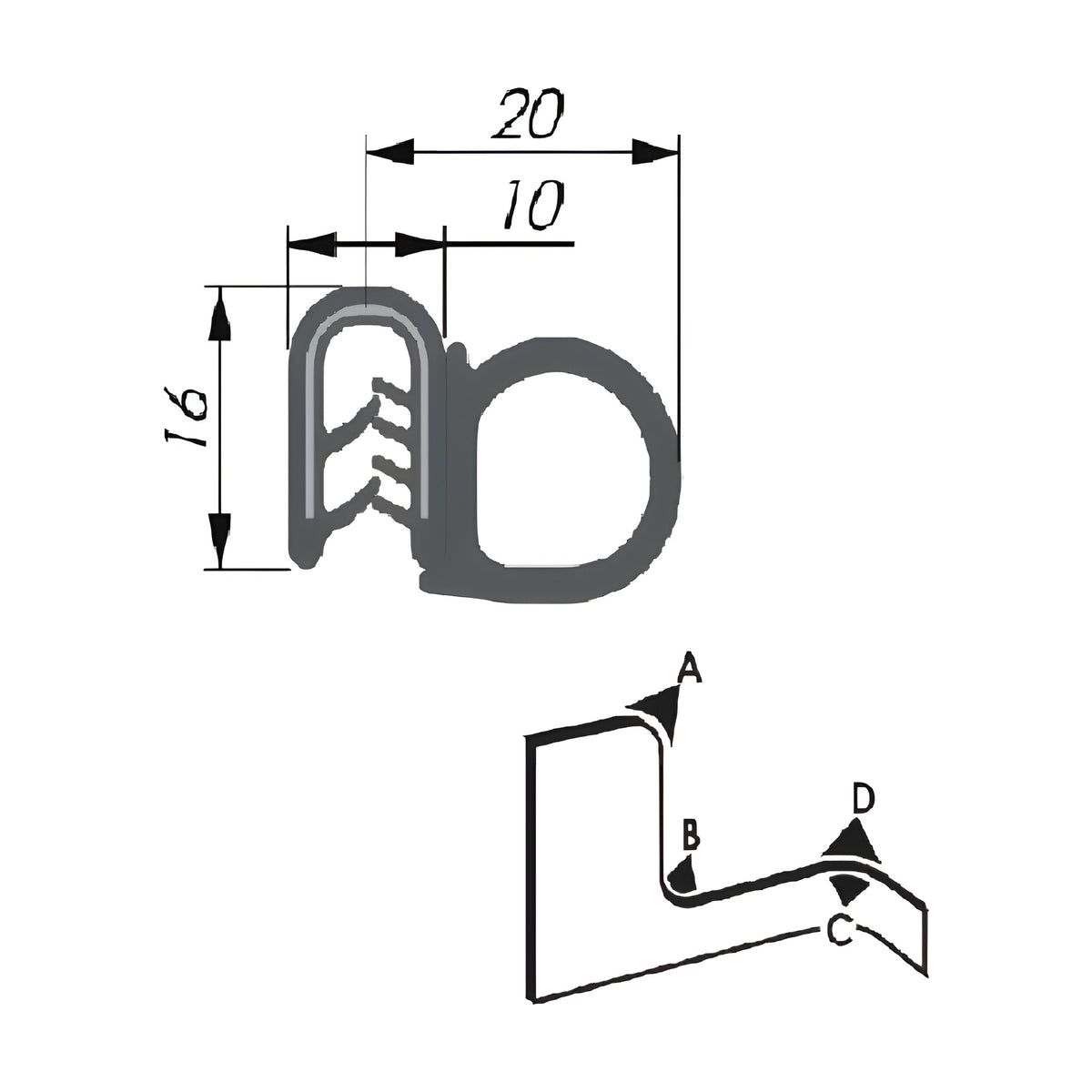 EPDM/PVC clamping profile with sealing bulb, clamping range 1–4 mm, black (1C11-6018) – view 2