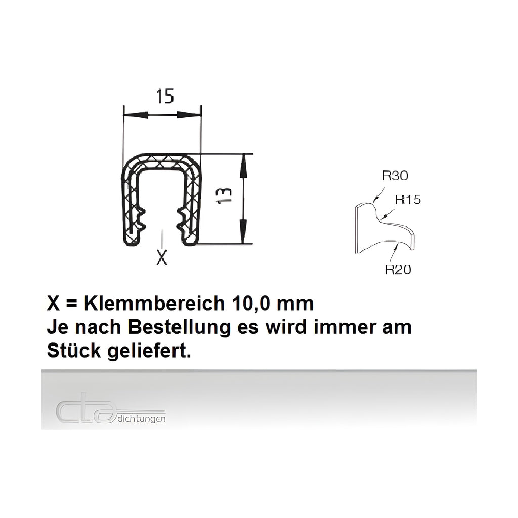 Kantenschutzprofil mit Stahlkern PVC, Klemmbereich 10 mm, hellgrau (1C10-9508) – Ansicht 2