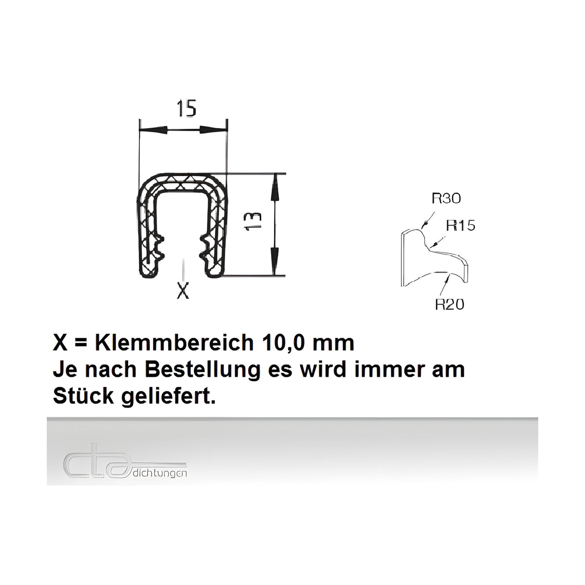 Kantenschutzprofil mit Stahlkern PVC, Klemmbereich 10 mm, hellgrau (1C10-9508) – Ansicht 2