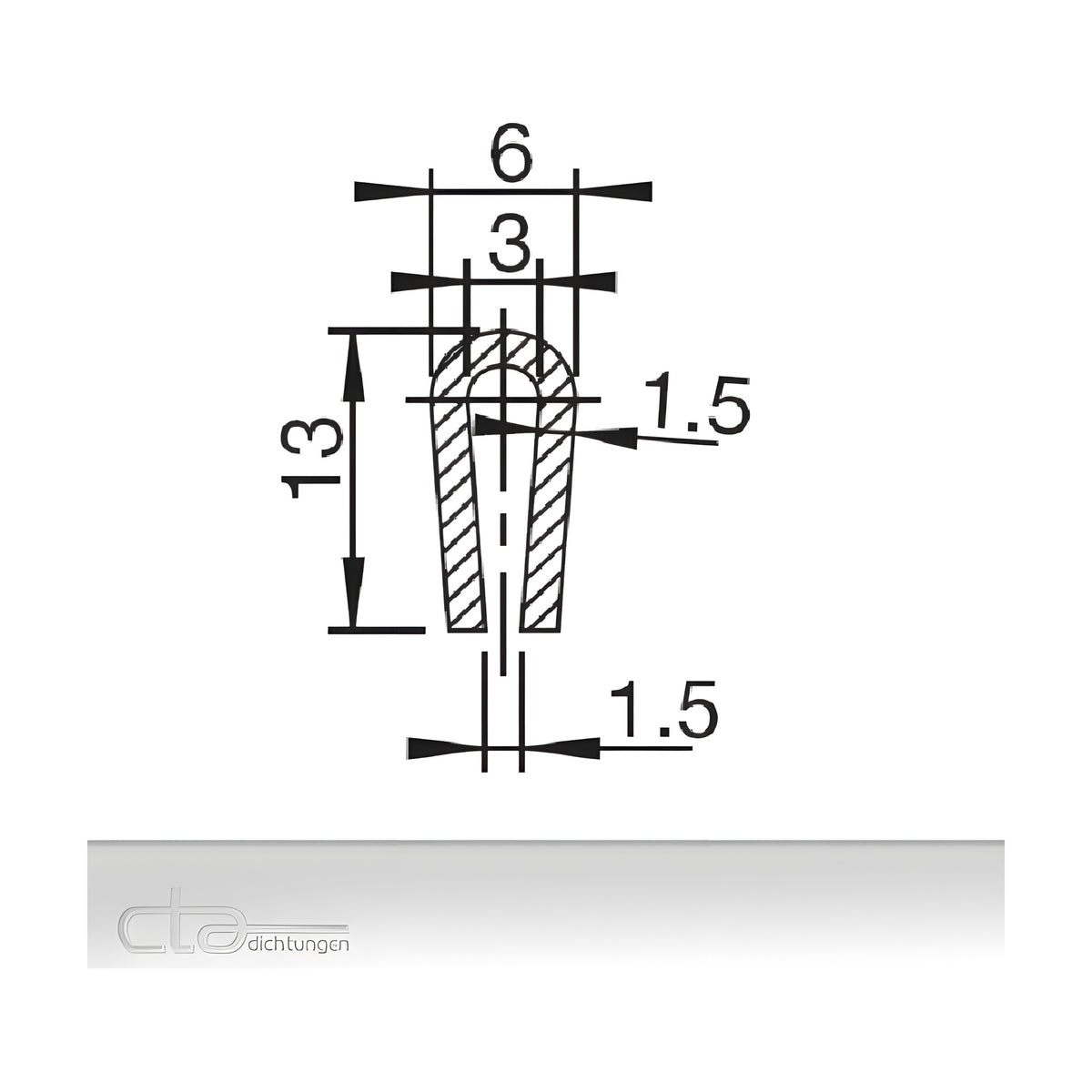 EPDM edge trim (U-channel), 13 × 6 mm, clamping range 1.5–3 mm, black (1C38-800)