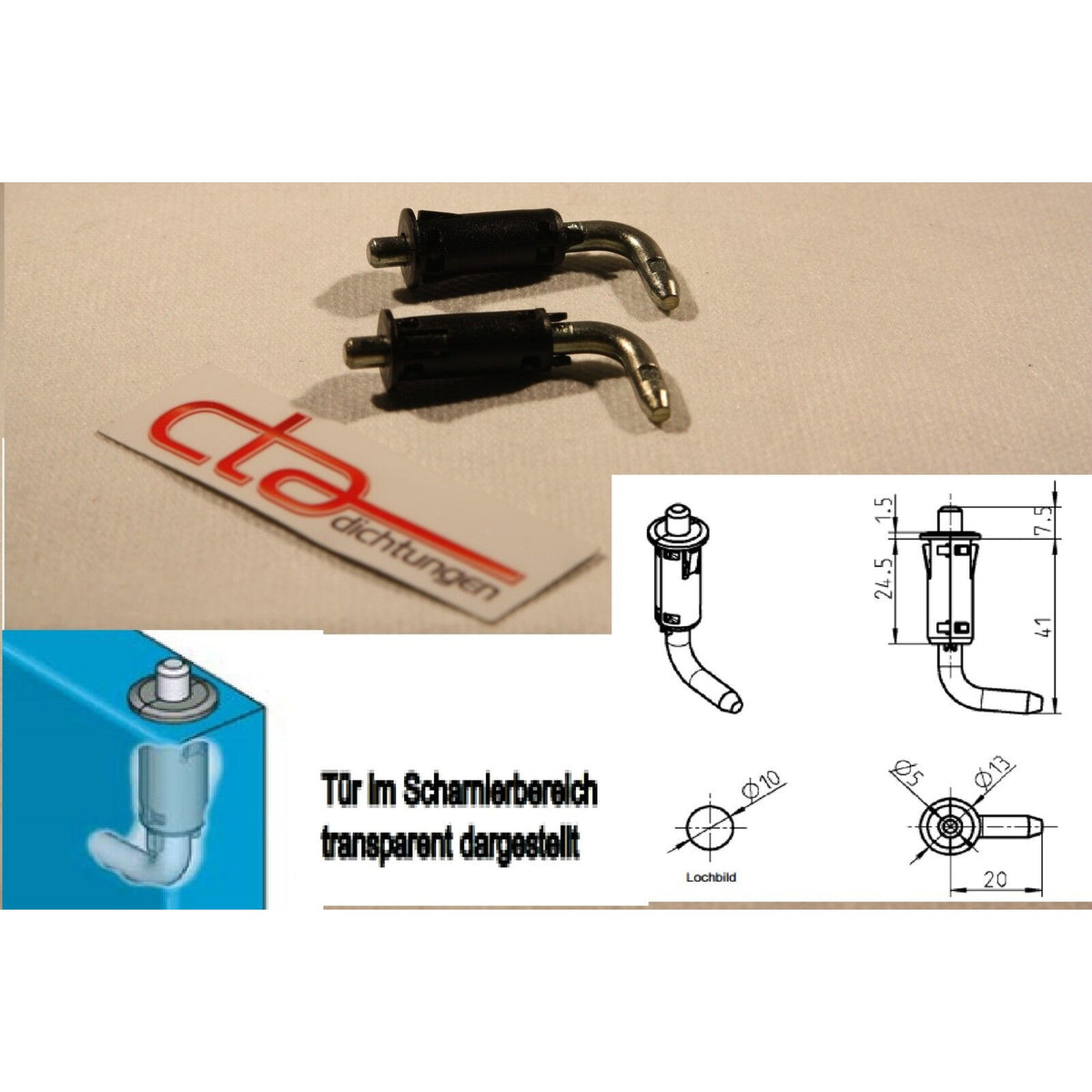 Spring pin hinge for 1 mm door thickness, plastic black (1C17-U6)