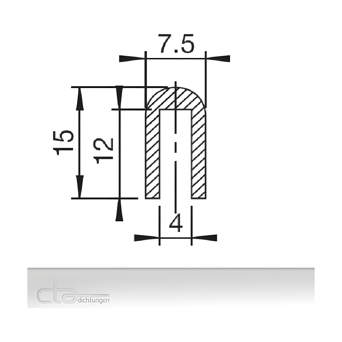 EPDM edge trim (U-channel), 15 × 7.5 mm, clamping range 4 mm, black (1C38-300)