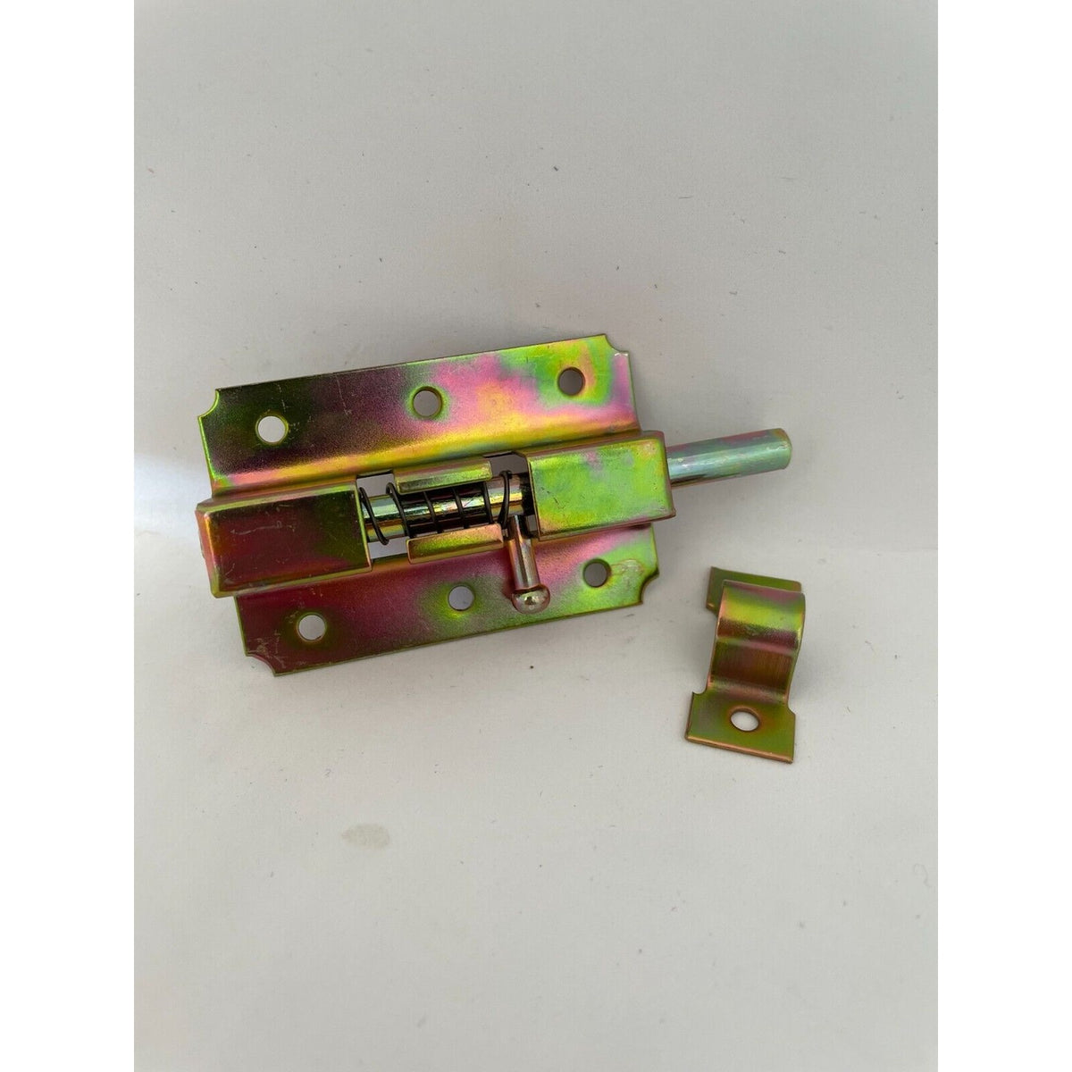 Slide bolt, 90 × 45 mm, spring-loaded, bolt Ø 7 mm, steel yellow zinc-plated (1C60-02)