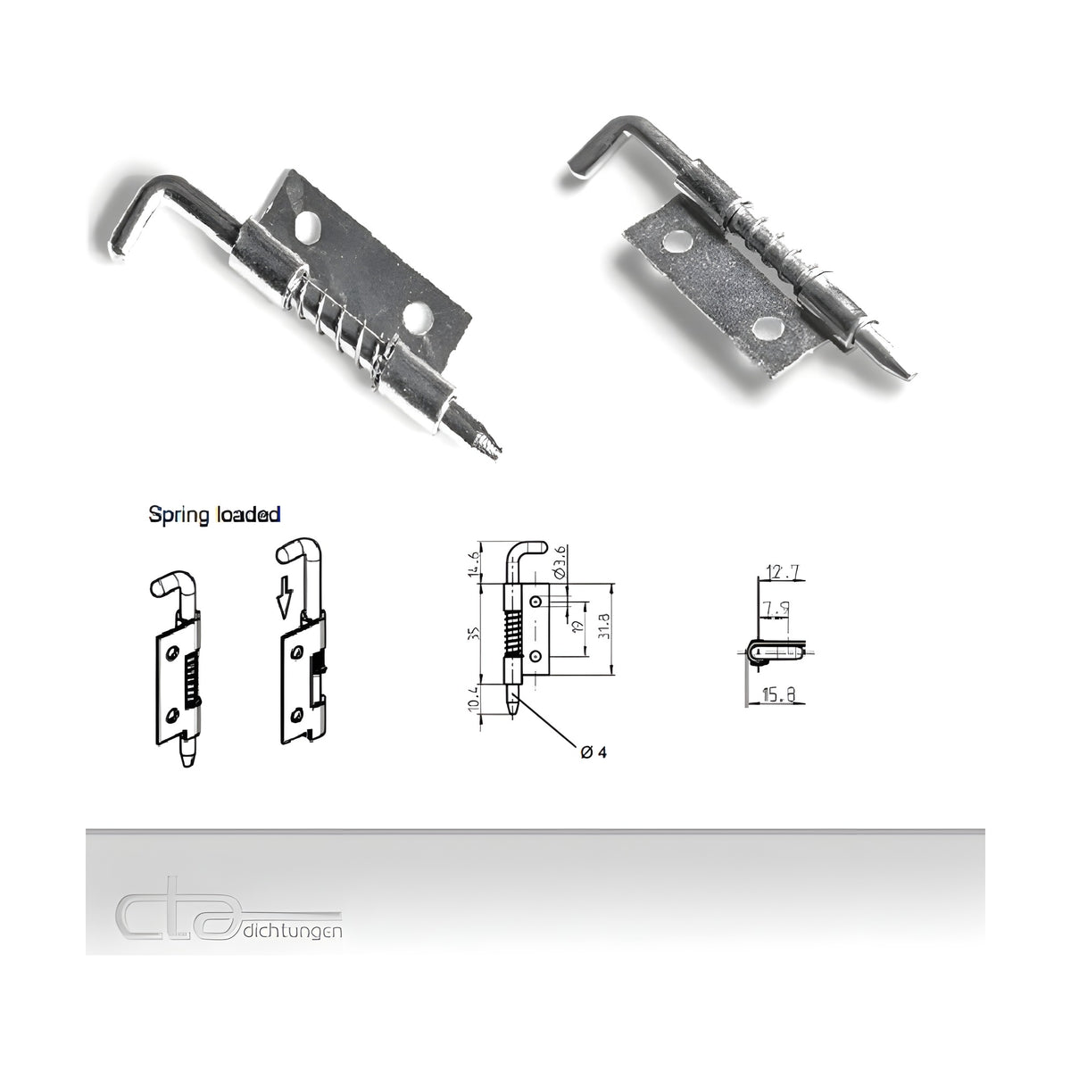 Stiftscharnier mit Feder, Paar links/rechts, Höhe 31,8 mm, Stift Ø 4 mm, Stahl verzinkt (1C17-U2U3) – Ansicht 2