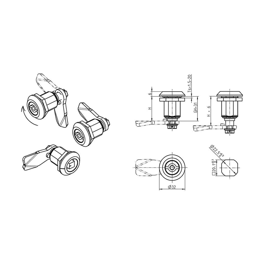 Drehspannverschluss, Dreikant 8 mm, Zink-Druckguss schwarz (1000-U783) – Ansicht 3