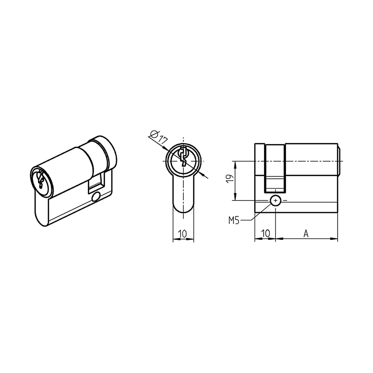 Profile half cylinder 10/30 with 8 mm triangle (1109-SU31) – view 2