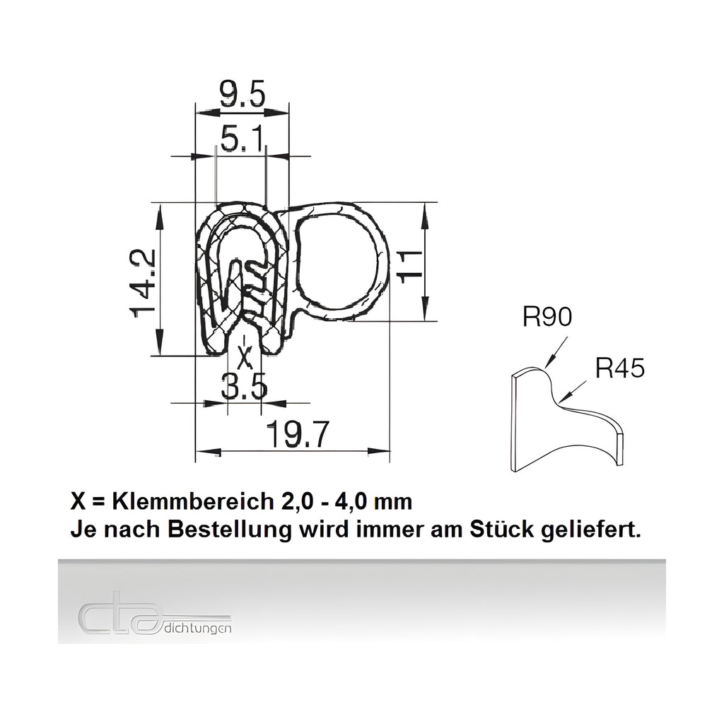 Klemmprofil mit Dichtkopf EPDM, Klemmbereich 2–4 mm, schwarz (1C11-9599) – Ansicht 2