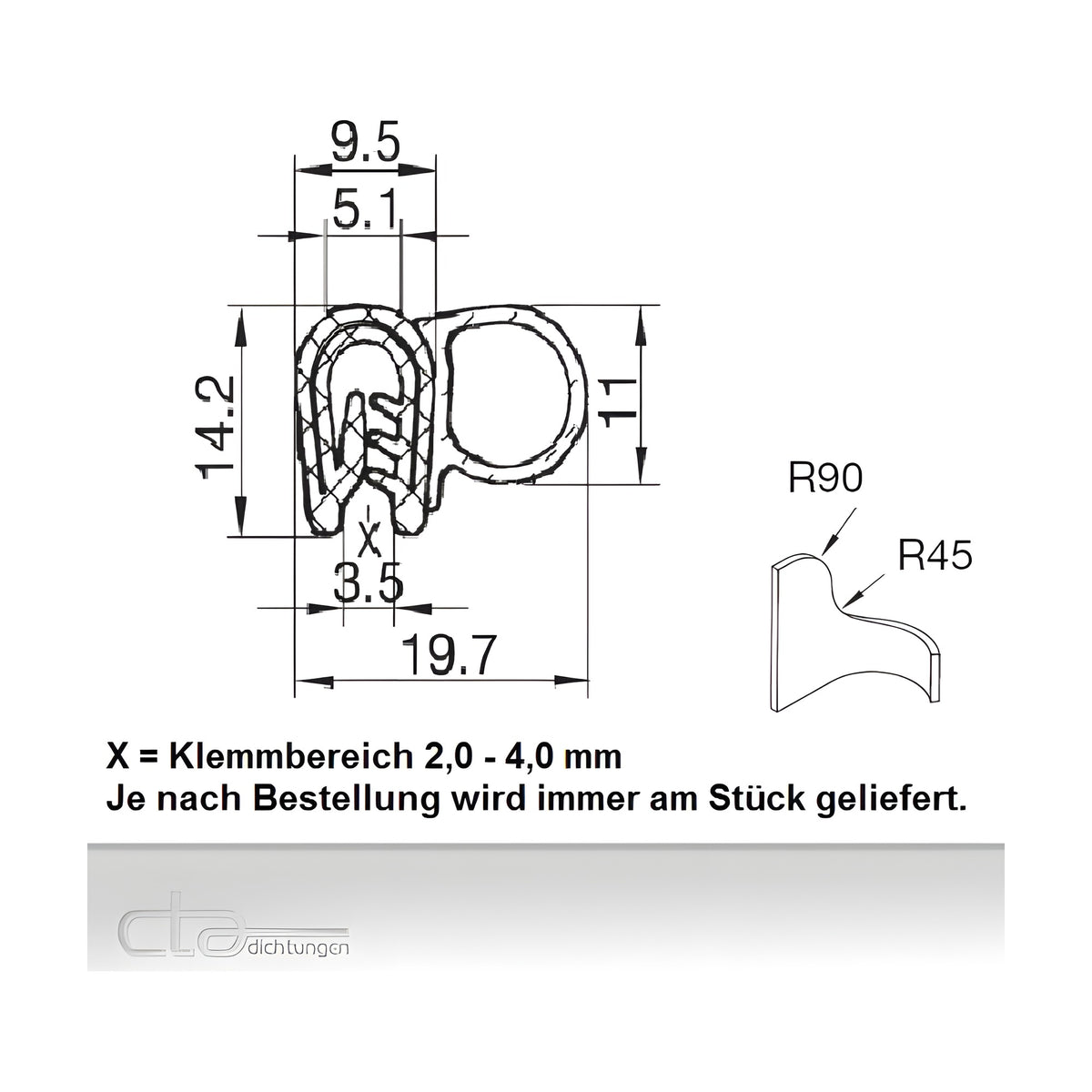 Klemmprofil mit Dichtkopf EPDM, Klemmbereich 2–4 mm, schwarz (1C11-9599) – Ansicht 2