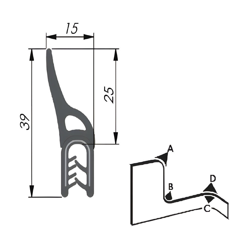 Klemmprofil mit Dichtkopf EPDM / PVC, Klemmbereich 1,5–3,5 mm, schwarz (1C11-6030) – Ansicht 2