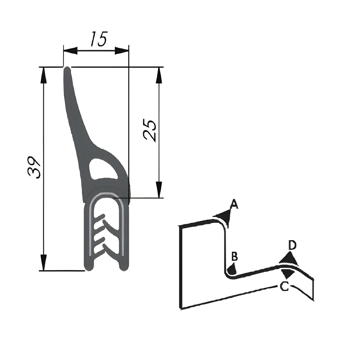Klemmprofil mit Dichtkopf EPDM / PVC, Klemmbereich 1,5–3,5 mm, schwarz (1C11-6030) – Ansicht 2