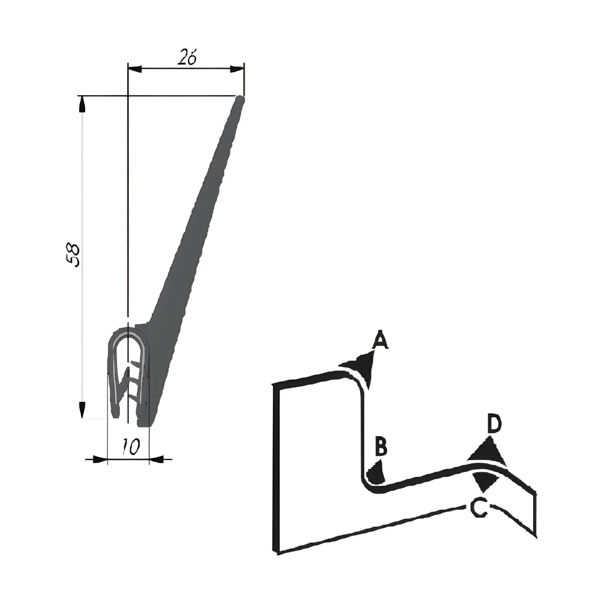 Klemmprofil mit Dichtkopf EPDM / PVC, Klemmbereich 4–6 mm, schwarz (1C11-6019-06) – Ansicht 2
