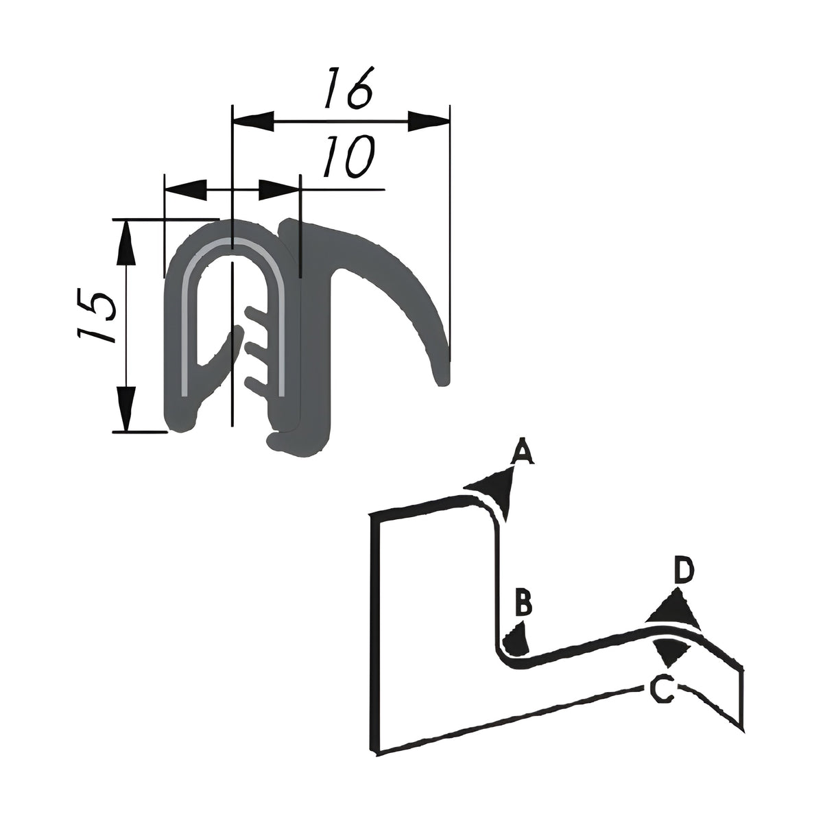 Klemmprofil mit Dichtkopf EPDM / PVC, Klemmbereich 1–3,5 mm, schwarz (1C11-6005) – Ansicht 2