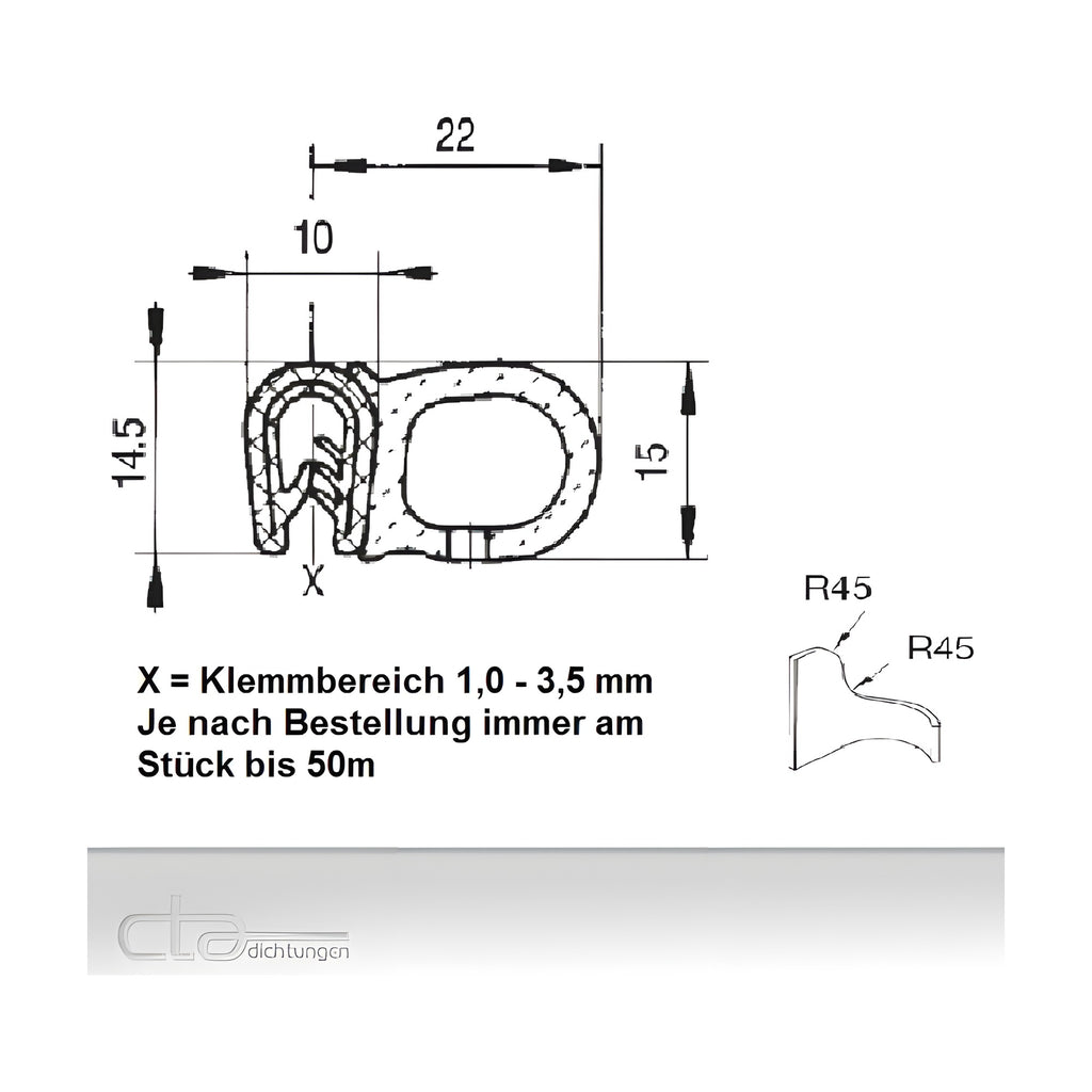 Klemmprofil mit Dichtkopf EPDM / PVC, Klemmbereich 1–3,5 mm, schwarz (1C11-0660) – Ansicht 2