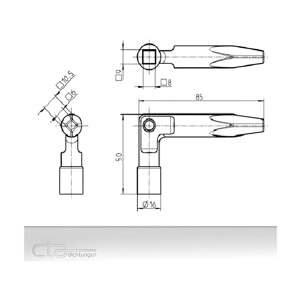 Utility key, Internal square 8–9 mm, external square 6–10.5 mm, AISI 316, stainless steel (1C04-52-PH) – view 2