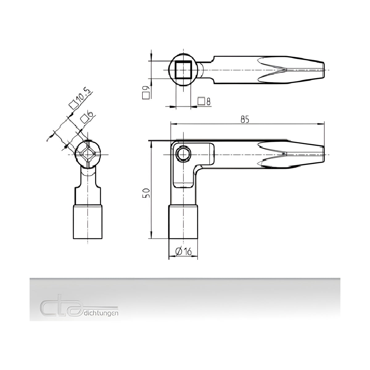 Utility key, Internal square 8–9 mm, external square 6–10.5 mm, AISI 316, stainless steel (1C04-52-PH) – view 2