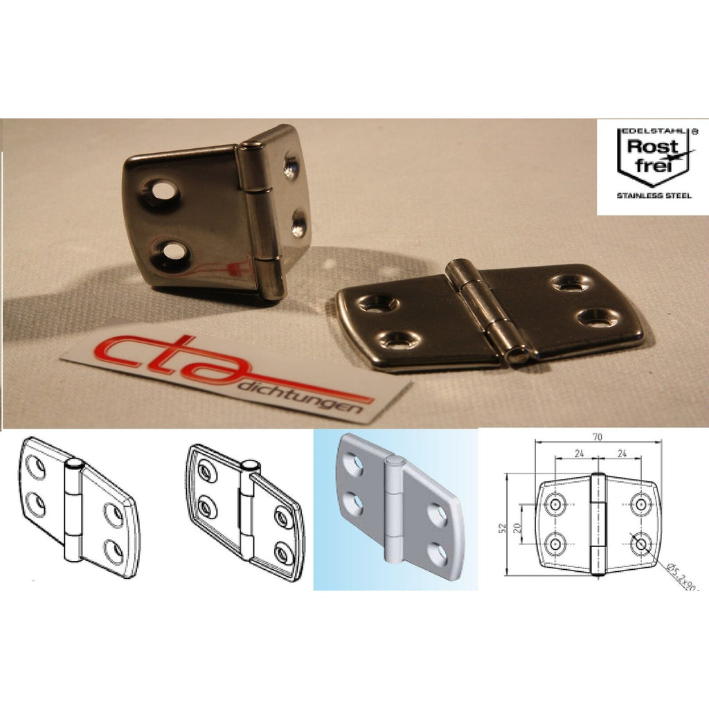 Surface-mounted hinge, 52 × 70 mm, stainless steel (6C20-U1098) – view 2