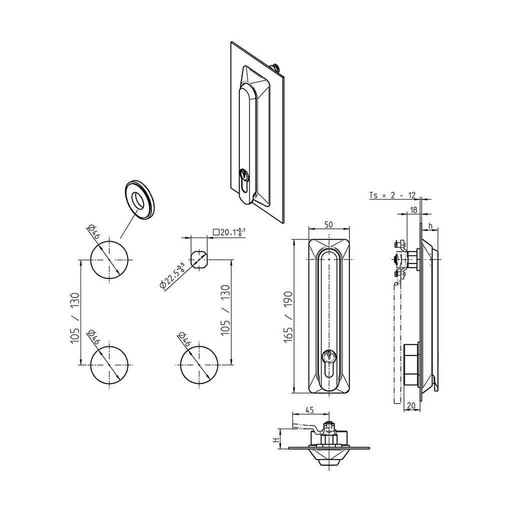 Swing handle, short, for 40 mm profile half cylinder, plastic black (1107-U158) – view 3
