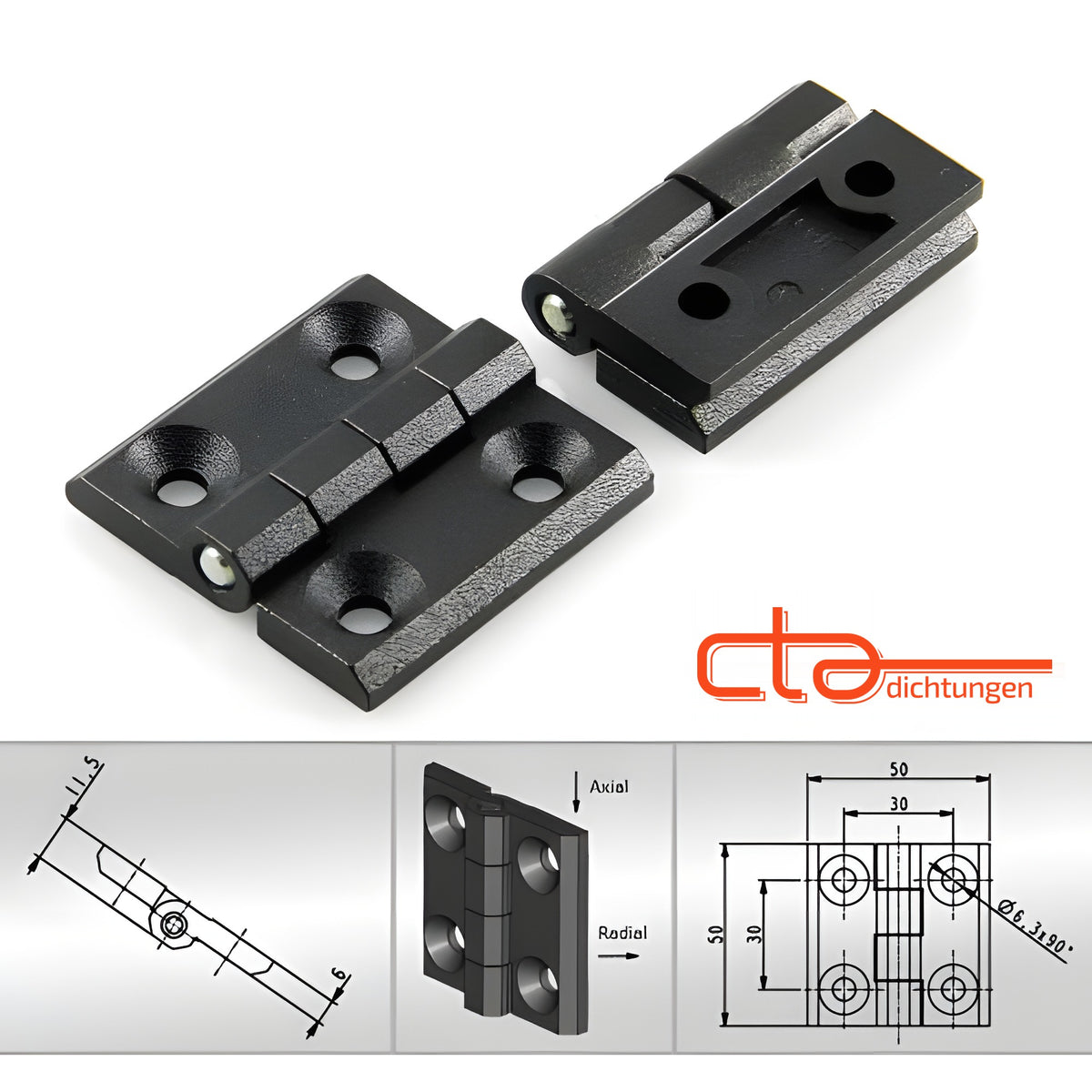 Surface-mounted hinge, 40 × 40 mm, die-cast zinc black (1C56-U04) – view 3