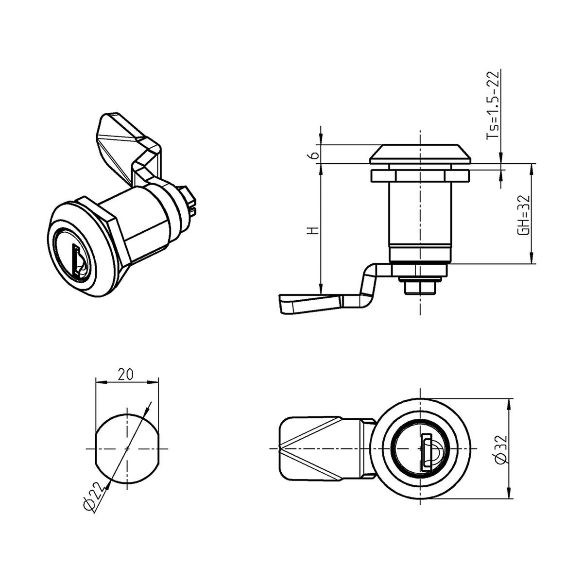 Vorreiber mit Steckzylinder (System 3), 2 Schlüssel, Zink-Druckguss schwarz (1C00-U875) – Ansicht 3