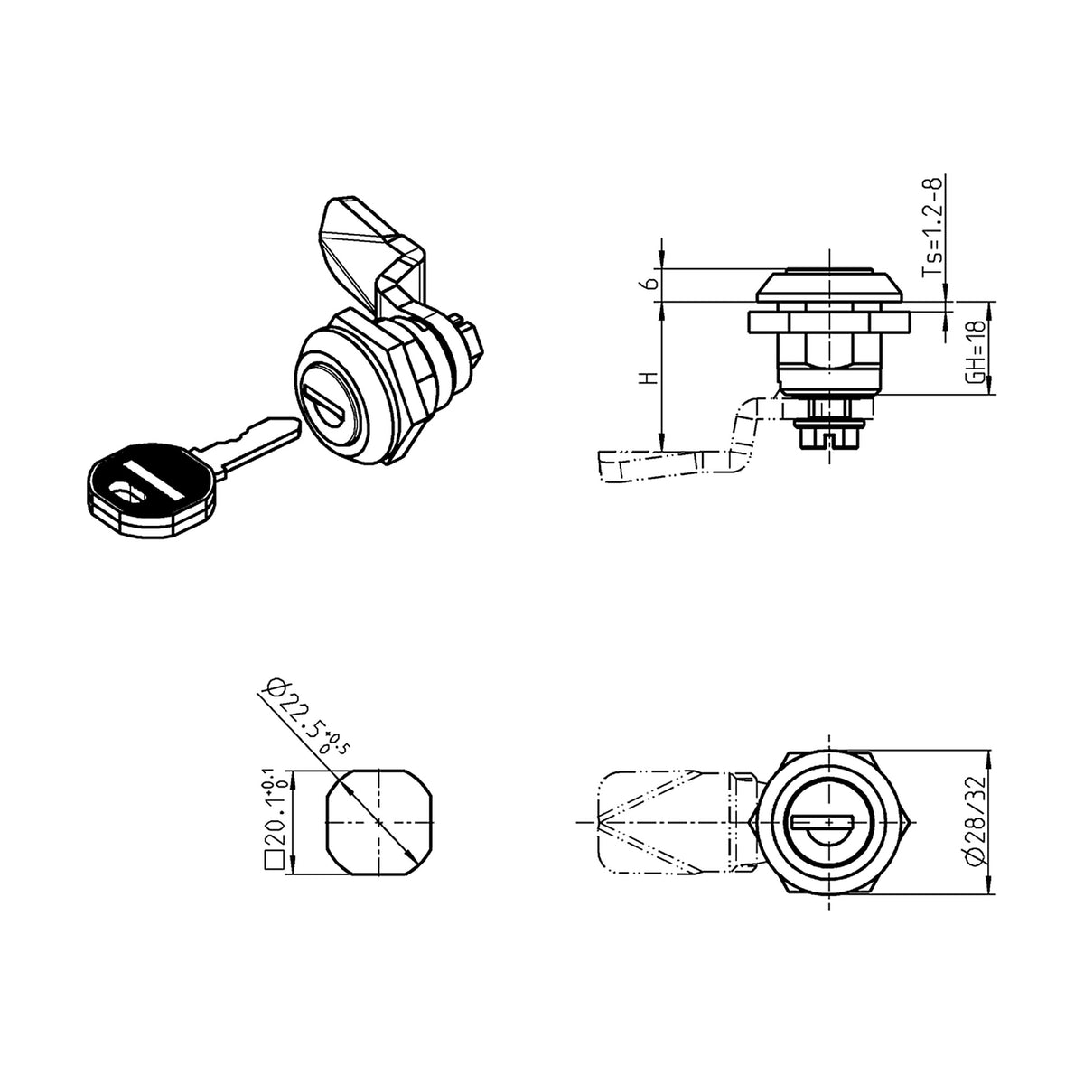 Cam lock, with cylinder, lockable, die-cast zinc chrome-plated (1C48-618) – view 3