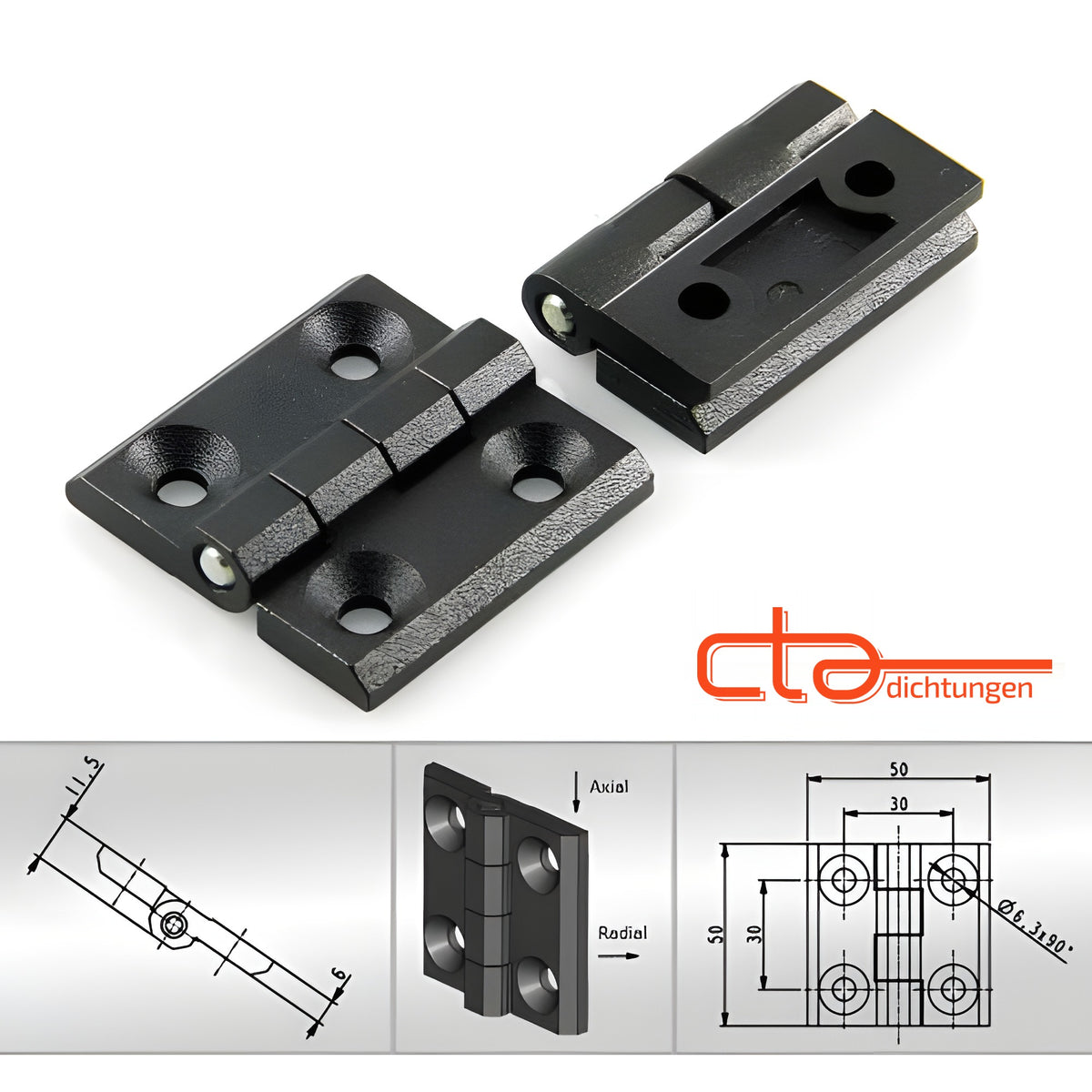 Surface-mounted hinge, 50 × 50 mm, die-cast zinc black (1C56-U08) – view 3
