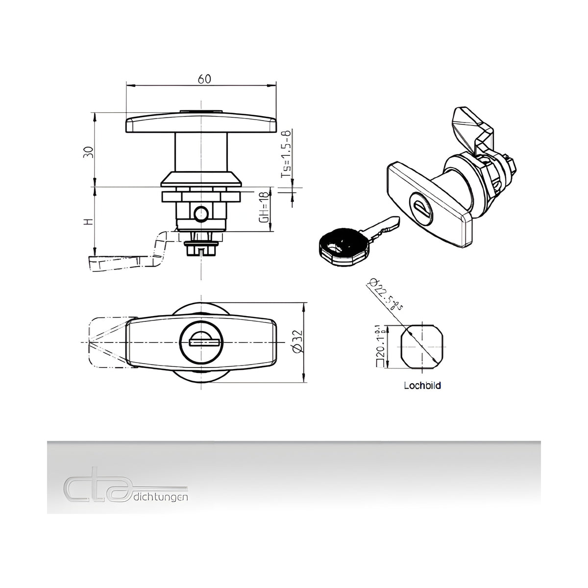 Cam lock, with T-handle, cam height 18 mm, lockable, die-cast zinc black (1C00-718) – view 6