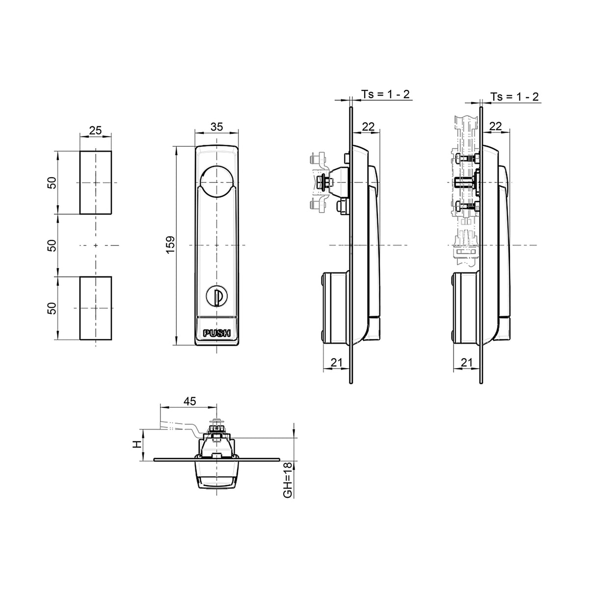 Schwenkgriff mit Push-to-Open, Zylinder EK 333, Zink-Druckguss (1225-U302) – Ansicht 7