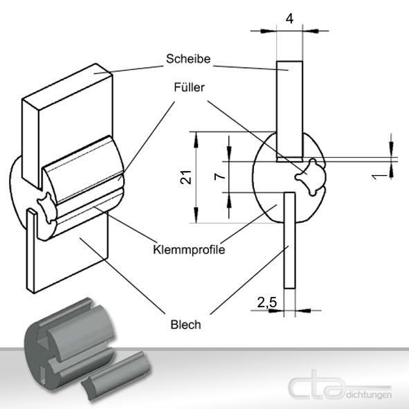 1x m Klemmprofil Scheibendichtung Fensterprofil Oldtimer mit Füller 1C30-02 